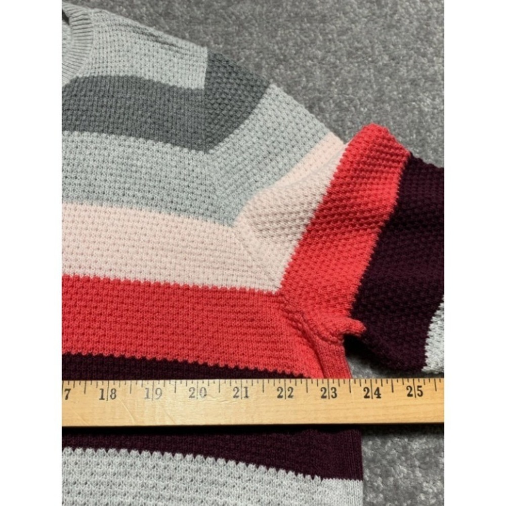 Gap Womens XXL MultiColor Striped Waffle Knit Pullover Sweater Heather Grey Pink - Picture 11 of 11